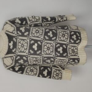 Vintage Mohair & Acrylic Blend Nordic Style Ski Sweater Grey & Cream EUC M